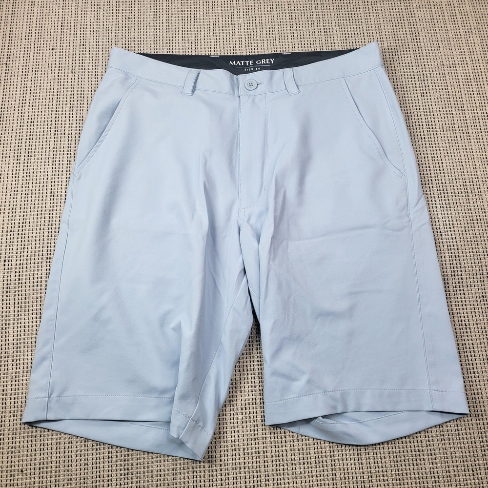 Matte Grey Shorts Mens 30 Light Blue Chino Golf Performance Casual 10 Inseam